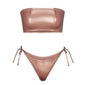 Skims Metallic Swim Bandeau Tie Bikini SET Champagne Rose Gold Kim Kardashian